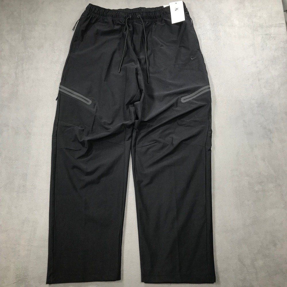 Nike Tech Pants Mens L Black Shori Loose Fit Straight Leg Woven Cargo NEW